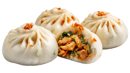 Steamed buns baozi with Green Curry Chicken on isolated on transparent png background. Generative ai