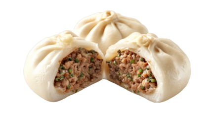 Steamed buns baozi with Minced Pork on isolated on transparent png background. Generative ai