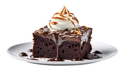 chocolate brownie sundae on isolated on transparent png background. Generative ai