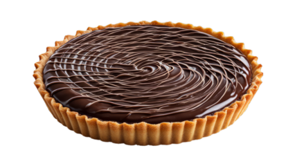 chocolate caramel tart on isolated on transparent png background. Generative ai