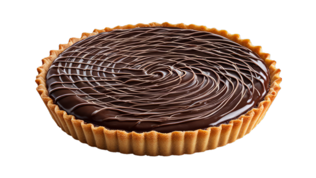 chocolate caramel tart on isolated on transparent png background. Generative ai