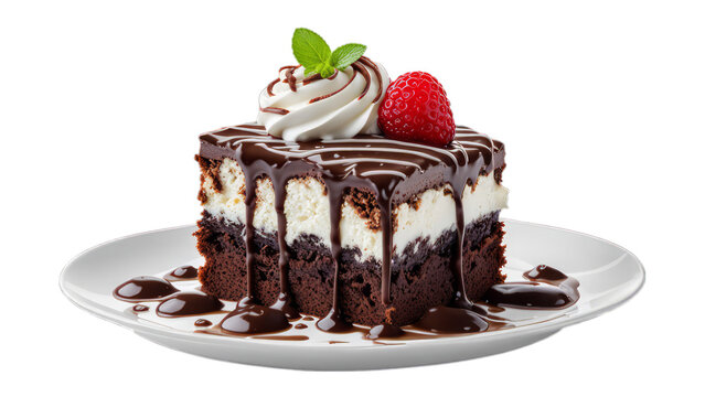 chocolate brownie sundae on isolated on transparent png background. Generative ai