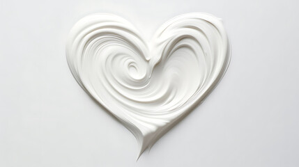 beauty skincare cream swipe smear in heart shape on white Background. Cosmetics makeup smudge swatches. Top view