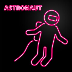 astronaut neon sign, modern glowing banner design, colorful modern design trend on black background. Vector illustration.