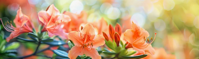 Plexiglas foto achterwand orange azaleas in full bloom radiate warmth against a soft, colorful backdrop © alex