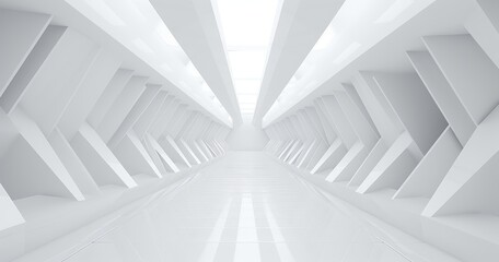 Futuristic White Architecture Interior Corridor