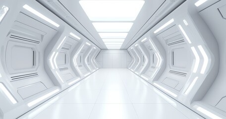 Futuristic Spaceship Corridor with Bright Lighting