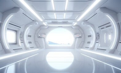 Bright Futuristic Corridor in a Space Station
