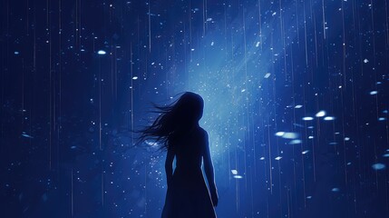 Silhouette of Woman Contemplating Starry Night Sky