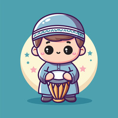 cute vector design illustration of a small child on Ramadan