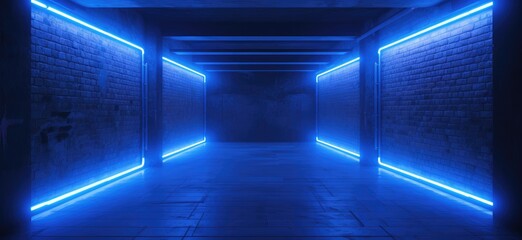 Futuristic Blue Neon Lights in Corridor