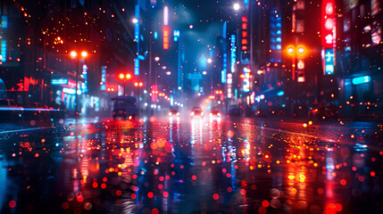 Fototapeta premium Blurred neon lights background. Neon city lights in bokeh style. Futuristic backdrop.