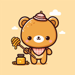 cute vector design illustration of a bear carrying honey
