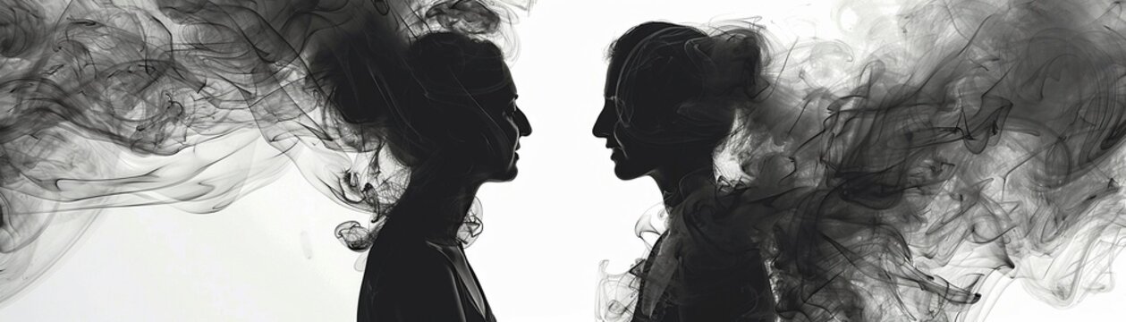 The mesmerizing dance of vapor around the dynamic shapes of two silhouettes