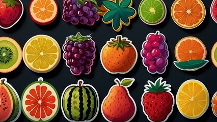 Realistic drawings of various types of fruits