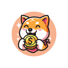 cute vector design illustration of shiba inu and dollar gold coins