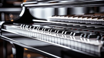 Close-up of a piano keys, music and melody, black and white