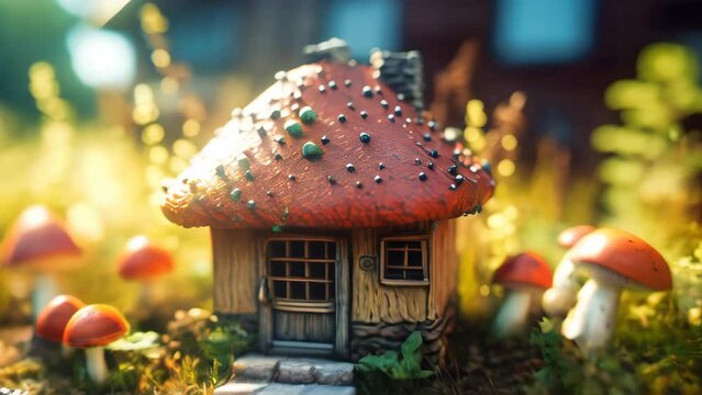 Tiny cute little fairy house in a mushroom