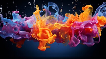 High-speed capture of multicolored water splashes, a clash of hues and shapes