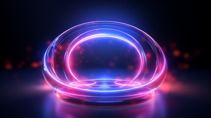 Glowing neon circles, futuristic, clean design