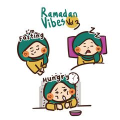 Cute Illustration of a little girl fasting ramadan kareem