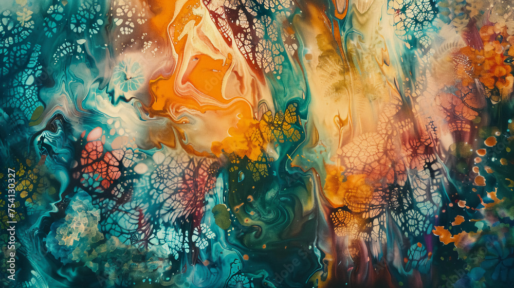 Wall mural fluid abstract expressionism, nature watercolor abstract background, oil paint, 3d painted artificia