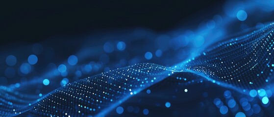 Abstract Glowing Blue Particles Wave Background