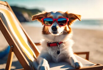 cute dog sitting on the beach, very cute pet animal sitting on the beach