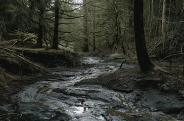 Serene Muddy Stream Winding Through Forest