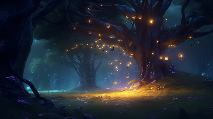Obraz premium A magical and mysterious atmosphere like a fairy tale, the leaves are bathed in a dreamy light