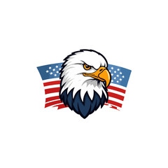 Eagle Head American flag.  American eagle with USA flags illustration for T-Shirt. American flag painted bald eagle. Bald Eagle Mascot Cartoon