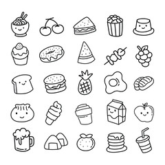 doodle set kawaii cute food illustration