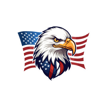 Eagle Head American flag.  American eagle with USA flags illustration for T-Shirt. American flag painted bald eagle. Bald Eagle Mascot Cartoon