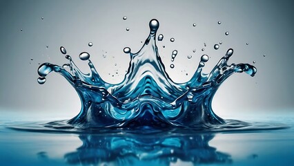 Water crown splashes and wave swirl with drops. Vector transparent blue liquid splashing fluids with droplets, isolated realistic 3d elements, fresh drink, clear aqua falling or pour with air bubbles, - obrazy, fototapety, plakaty