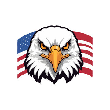 Eagle Head American flag.  American eagle with USA flags illustration for T-Shirt. American flag painted bald eagle. Bald Eagle Mascot Cartoon