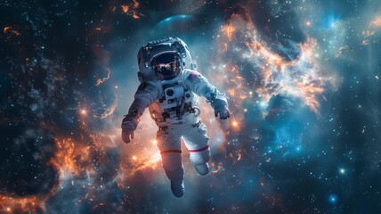 Astronaut adrift in the cosmic expanse with Earth in the distance