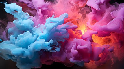 Fototapeta premium Electric pink and ethereal teal liquids colliding with explosive force, producing a mesmerizing and intense abstract scene