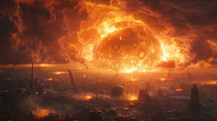 Sci-fi scene of a nuclear reactor core meltdown