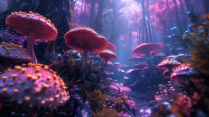 Surreal alien flora in an extraterrestrial forest