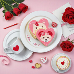 Valentine's day sticker set with teddy bear cake mug