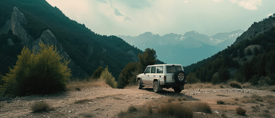 Off-Road SUV on a Mountain Trail Adventure - obrazy, fototapety, plakaty