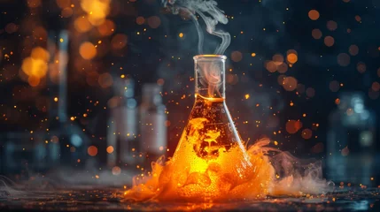 Muurstickers Vivid depiction of a chemical reaction in a beaker © Anuwat