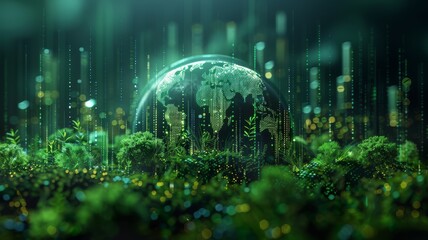 A visual representation of a global economic summit focused on digital assets and green technology integration