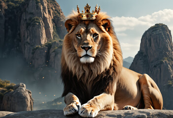Obraz premium Lion is the king of beasts wearing a crown. Generative AI