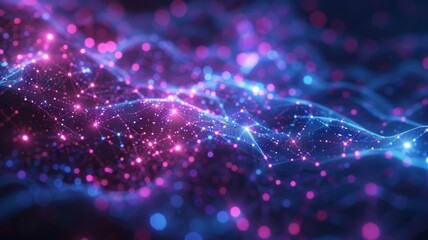 Intricate neon light patterns in blue and purple symbolizing abstract digital connections
