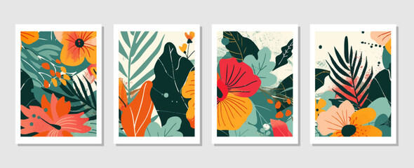  Tropical Leaf Vector Backgrounds. Perfect for Wall Décor, Postcards, and Brochure Covers.