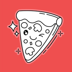 Cute Cartoon Pizza Doodle Kawaii Coloring Illustration