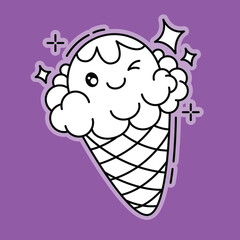 Cute Cartoon Ice Cream Doodle Kawaii Coloring Illustration