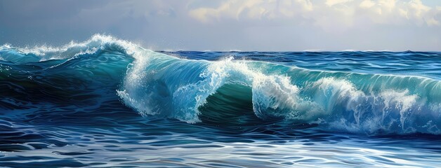 Crashing Blue Ocean Waves Under Clear Sky - obrazy, fototapety, plakaty