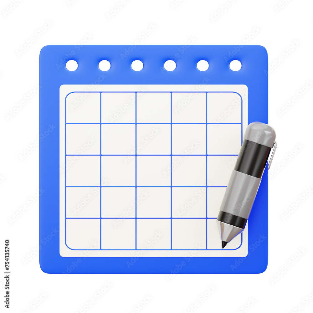 Poster 3d notepad with pen model. 3d illustration, 3d element, 3d rendering. 3d visualization isolated on a